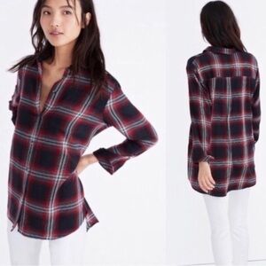 Madewell Classic Ex-Boyfriend Plaid Flannel Shirt M Red Black White